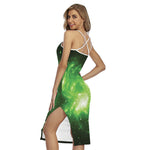 Green Sparkle Galaxy Print Cross Back Cami Dress