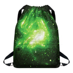 Green Sparkle Galaxy Print Drawstring Backpack