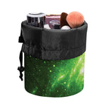 Green Sparkle Galaxy Print Drawstring Makeup Bag
