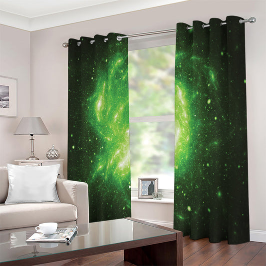 Green Sparkle Galaxy Print Extra Wide Grommet Curtains