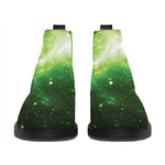Green Sparkle Galaxy Print Flat Ankle Boots