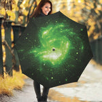 Green Sparkle Galaxy Print Foldable Umbrella