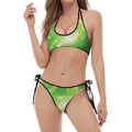 Green Sparkle Galaxy Print Halter Scoop Tie Side Bikini