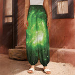 Green Sparkle Galaxy Print Harem Pants