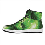 Green Sparkle Galaxy Print High Top Leather Sneakers