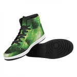 Green Sparkle Galaxy Print High Top Leather Sneakers