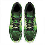 Green Sparkle Galaxy Print High Top Leather Sneakers
