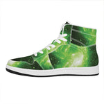Green Sparkle Galaxy Print High Top Leather Sneakers