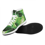 Green Sparkle Galaxy Print High Top Leather Sneakers