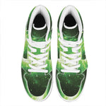 Green Sparkle Galaxy Print High Top Leather Sneakers