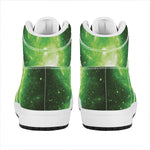 Green Sparkle Galaxy Print High Top Leather Sneakers
