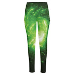 Green Sparkle Galaxy Print High-Waisted Pocket Leggings