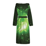 Green Sparkle Galaxy Print Hooded Bathrobe
