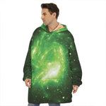 Green Sparkle Galaxy Print Hoodie Blanket