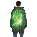 Green Sparkle Galaxy Print Hoodie Blanket