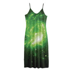 Green Sparkle Galaxy Print Jersey Midi Cami Dress