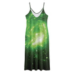 Green Sparkle Galaxy Print Jersey Midi Cami Dress