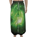 Green Sparkle Galaxy Print Lantern Pants