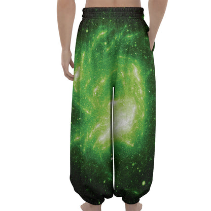 Green Sparkle Galaxy Print Lantern Pants