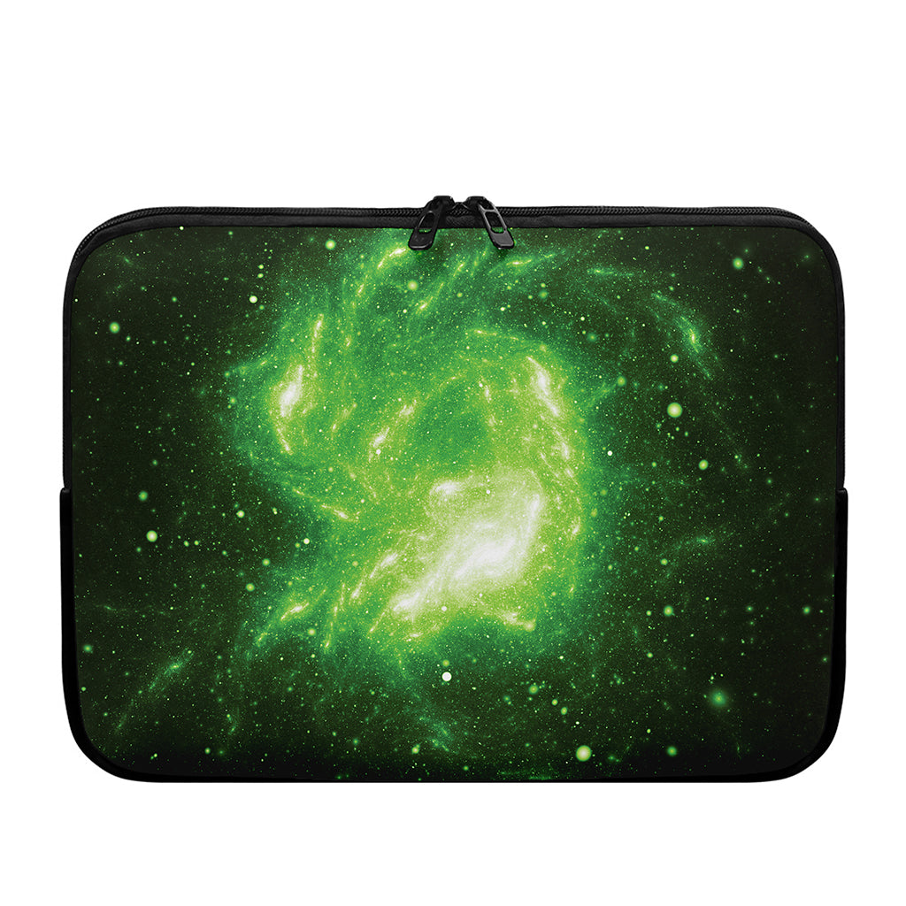 Green Sparkle Galaxy Print Laptop Sleeve