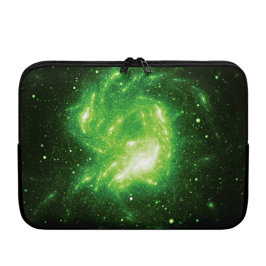 Green Sparkle Galaxy Print Laptop Sleeve