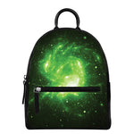 Green Sparkle Galaxy Print Leather Backpack