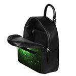 Green Sparkle Galaxy Print Leather Backpack
