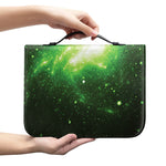 Green Sparkle Galaxy Print Leather Bible Cover