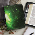 Green Sparkle Galaxy Print Leather Bible Cover