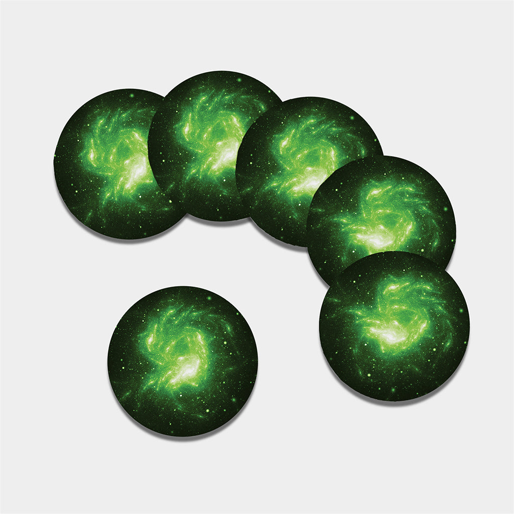 Green Sparkle Galaxy Print Leather Coaster Set