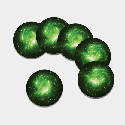 Green Sparkle Galaxy Print Leather Coaster Set