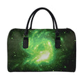 Green Sparkle Galaxy Print Leather Duffel Bag