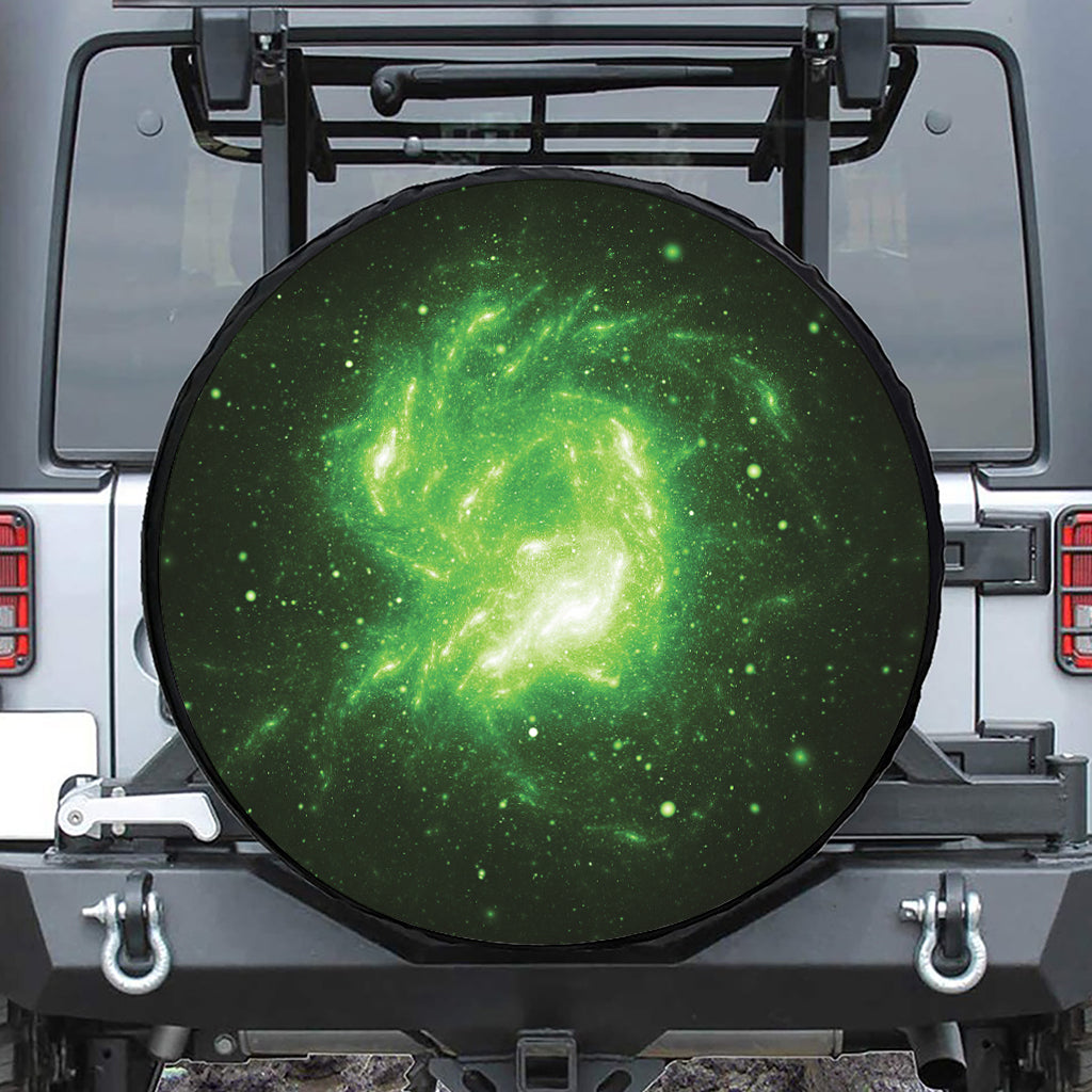 Green Sparkle Galaxy Print Leather Spare Tire Cover