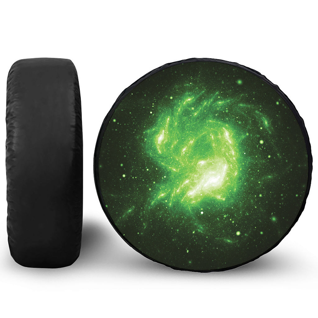 Green Sparkle Galaxy Print Leather Spare Tire Cover
