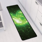 Green Sparkle Galaxy Print Long Kitchen Mat