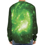 Green Sparkle Galaxy Print Long Sleeve Baseball Jersey