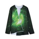 Green Sparkle Galaxy Print Long Sleeve Short Coat