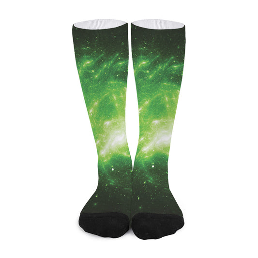 Green Sparkle Galaxy Print Long Socks