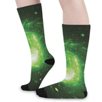 Green Sparkle Galaxy Print Long Socks