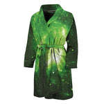 Green Sparkle Galaxy Print Men's Bathrobe
