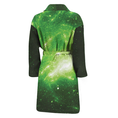 Green Sparkle Galaxy Print Men's Bathrobe