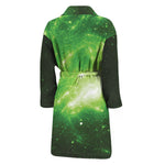Green Sparkle Galaxy Print Men's Bathrobe