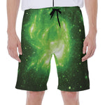 Green Sparkle Galaxy Print Men's Beach Shorts