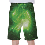 Green Sparkle Galaxy Print Men's Beach Shorts
