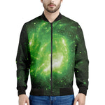 Green Sparkle Galaxy Print Men's Bomber Jacket