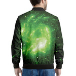 Green Sparkle Galaxy Print Men's Bomber Jacket