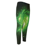 Green Sparkle Galaxy Print Men's Compression Pants