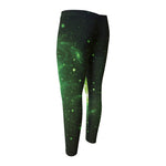 Green Sparkle Galaxy Print Men's Compression Pants