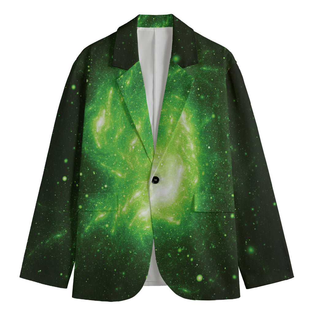 Green Sparkle Galaxy Print Men's Cotton Blazer