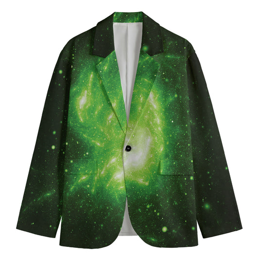 Green Sparkle Galaxy Print Men's Cotton Blazer
